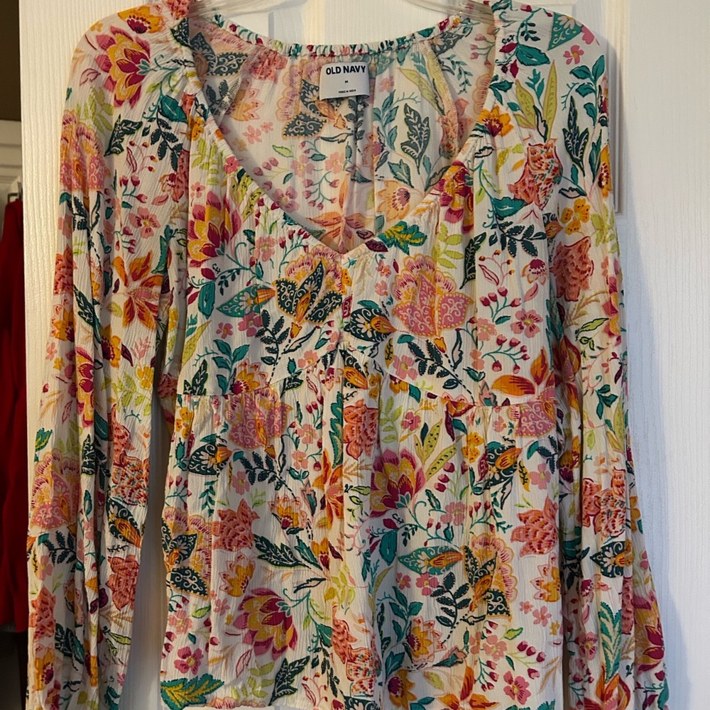 Old Navy Women's Floral Blouse - Pink and Orange
